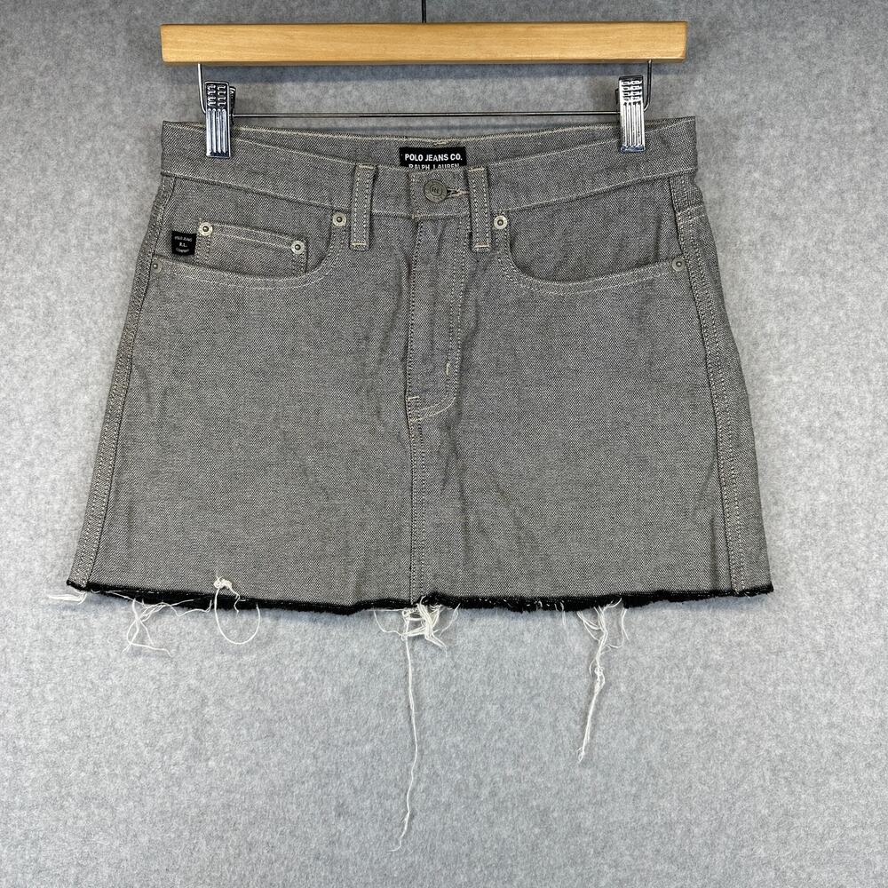 Polo Jeans Anne Mini Skirt Womens Size 6 Gray 100% Cotton Denim Raw Hem